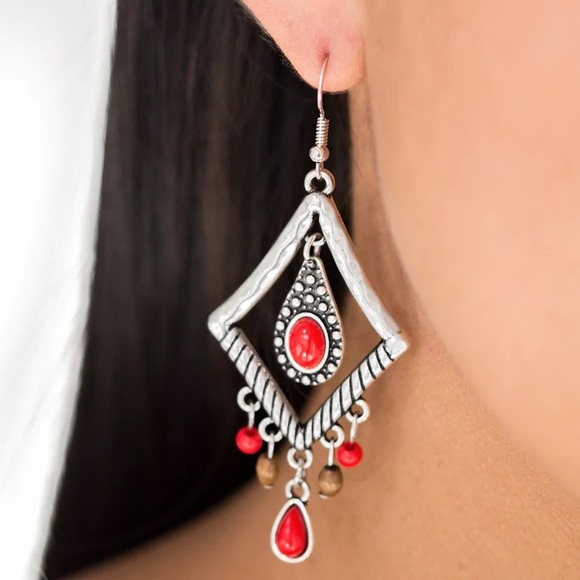 paparazzi Jewelry - Southern Sunsets Silver & Red Dangle Earrings
